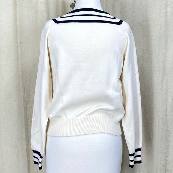Liz Claiborne Liz Co Pullover Sweater Wmns M Hvy Knit Square Raglan Nautical Vtg - Picture 5 of 12